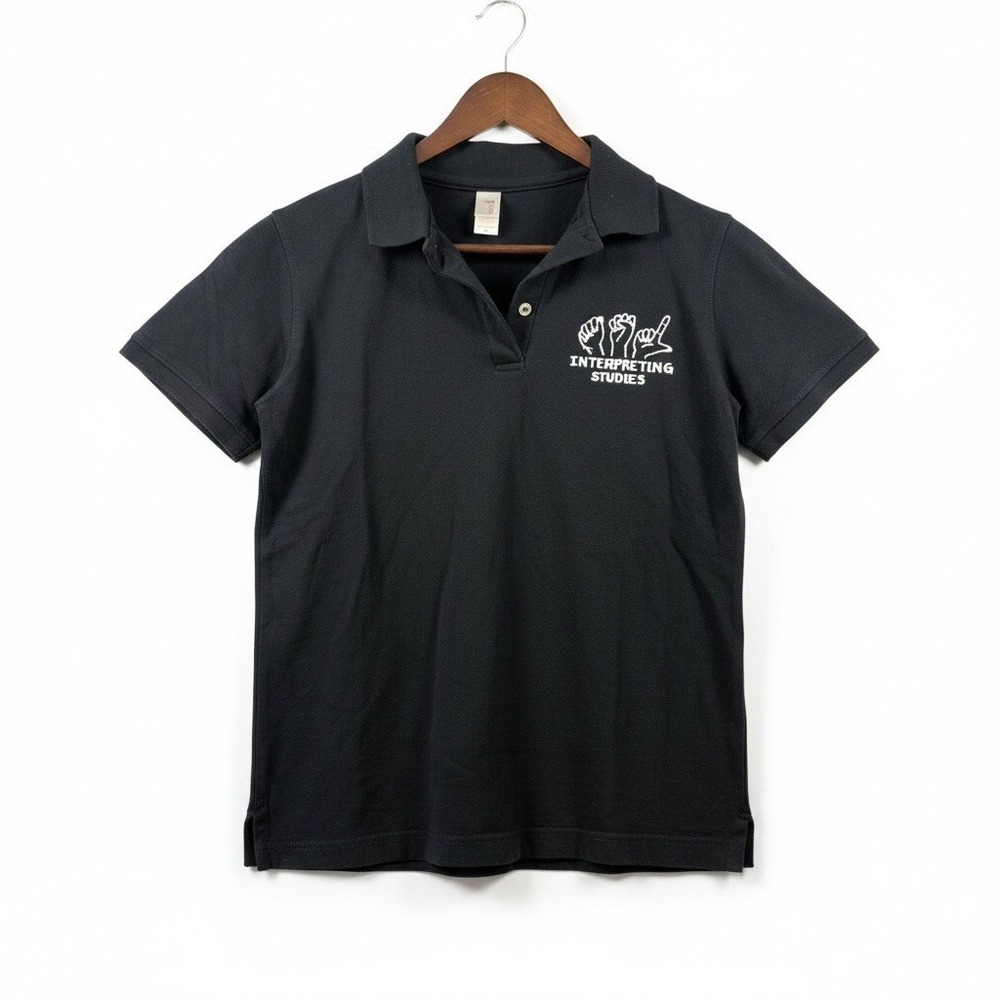 Anvil Interpreting Studies ASL Sign Language Polo Shirt Black Mens Medium